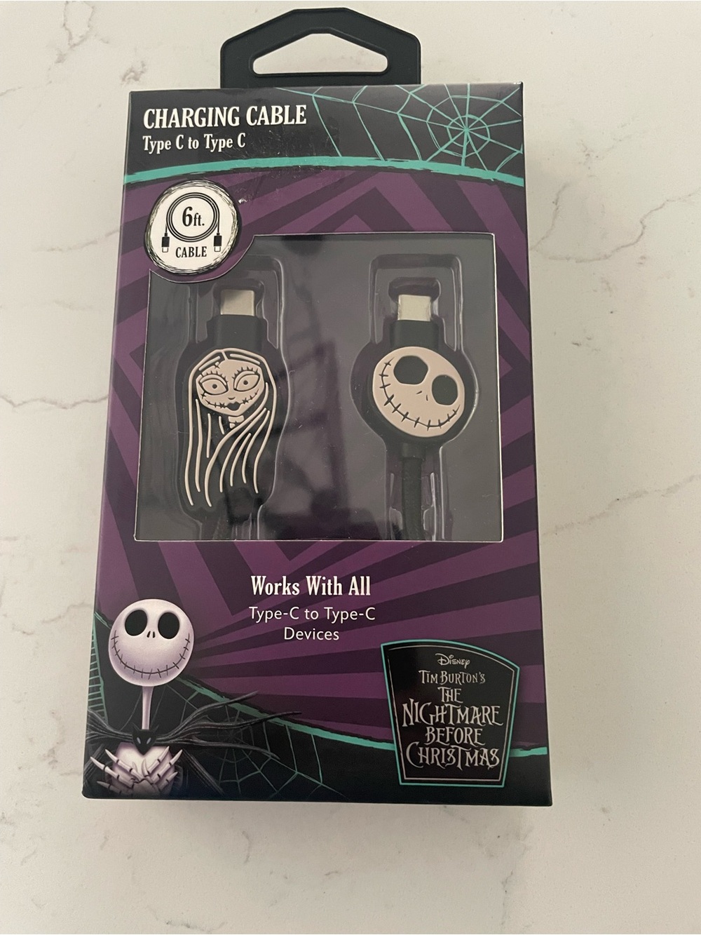 Nightmare Before Christmas charging cable USB-C to C 6 ft jack skellington New.